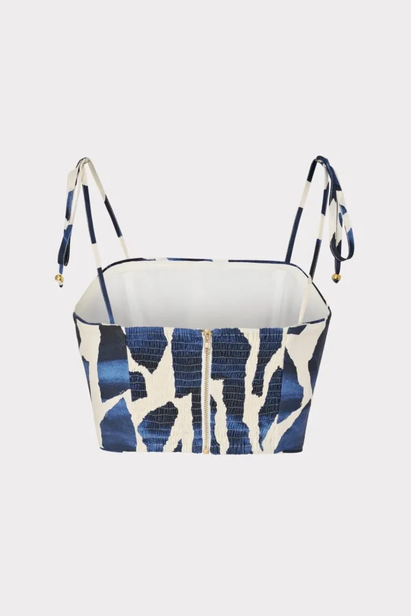 Cover-Ups-MILLY Ocean Puzzle Viscose Linen Tie Top Navy Multi