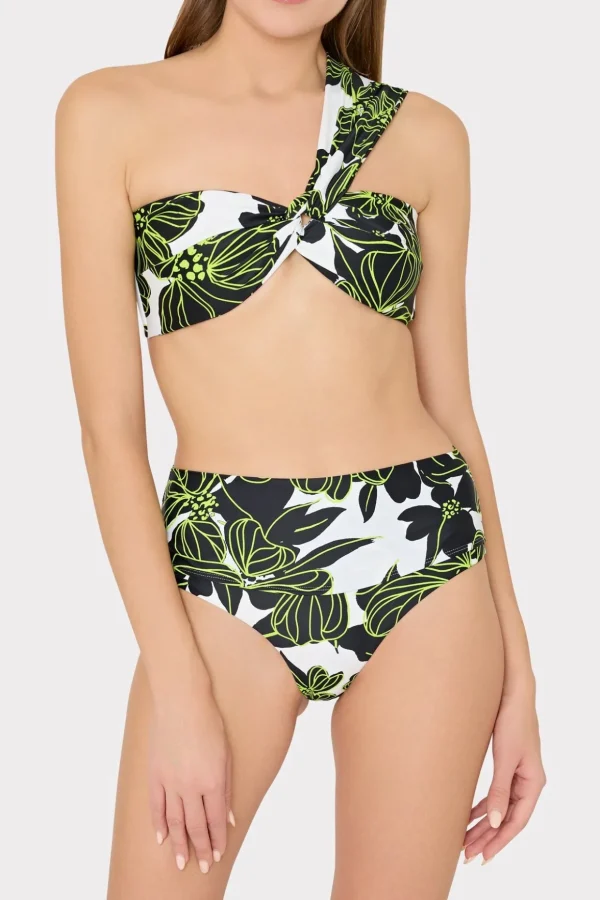 olivia_sea_of_petals_drap_2.webp Bikinis-MILLY Olivia Sea Of Petals Draped Bandeau Top Chartreuse/Black