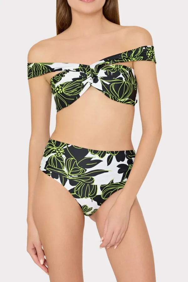olivia_sea_of_petals_drap_3-1.webp Jumpsuits & Rompers-MILLY Olivia Sea Of Petals Draped Bandeau Top Chartreuse/Black