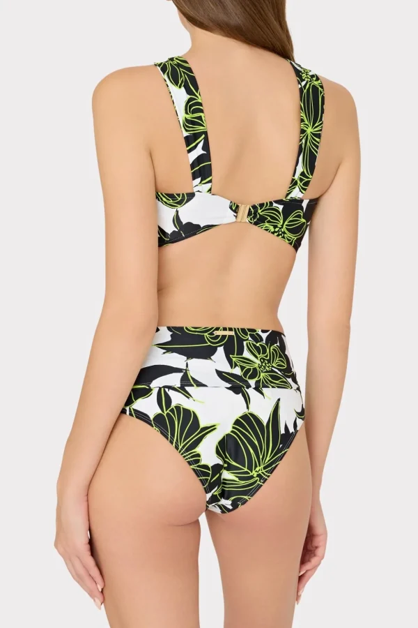 olivia_sea_of_petals_drap_4.webp Bikinis-MILLY Olivia Sea Of Petals Draped Bandeau Top Chartreuse/Black