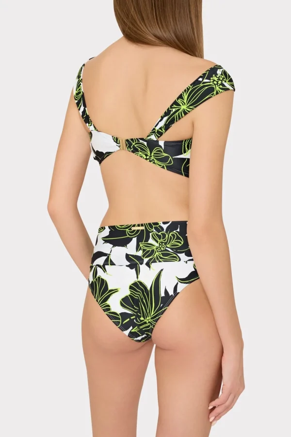 olivia_sea_of_petals_drap_6.webp Bikinis-MILLY Olivia Sea Of Petals Draped Bandeau Top Chartreuse/Black
