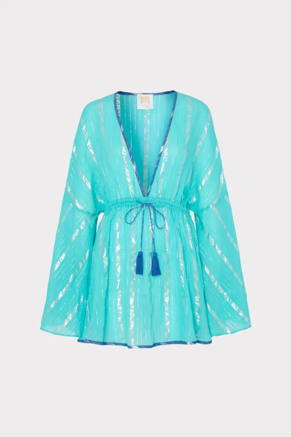 Cover-Ups-MILLY Olympia Lurex Stripe Coverup Dress Turquoise/Blue