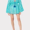 Cover-Ups-MILLY Olympia Lurex Stripe Coverup Dress Turquoise/Blue
