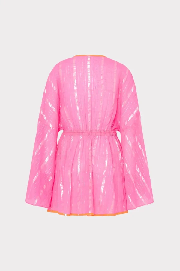 Cover-Ups-MILLY Olympia Lurex Stripe Coverup Dress Pink/Coral
