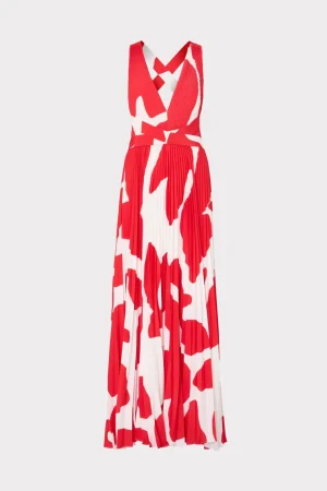oria_grand_foliage_pleate_0-1.webp Guest Of Dresses-MILLY Oria Grand Foliage Pleated Dress Red/White