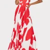 Evening Gowns-MILLY Oria Grand Foliage Pleated Dress Red/White
