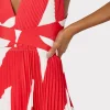Guest Of Dresses-MILLY Oria Grand Foliage Pleated Dress Red/White