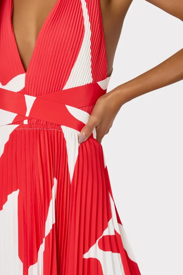 Guest Of Dresses-MILLY Oria Grand Foliage Pleated Dress Red/White