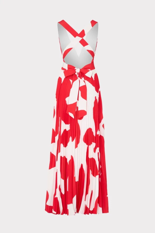 oria_grand_foliage_pleate_3-3.webp Cocktail Dresses-MILLY Oria Grand Foliage Pleated Dress Red/White