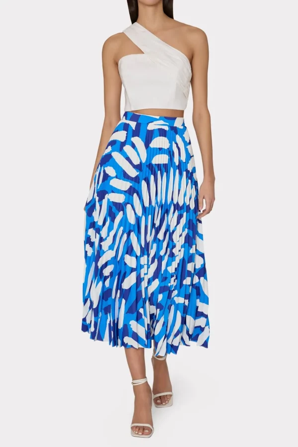 otha_brushstroke_pleated__1.webp Jumpsuits & Rompers-MILLY Otha Brushstroke Pleated Skirt Blue Multi