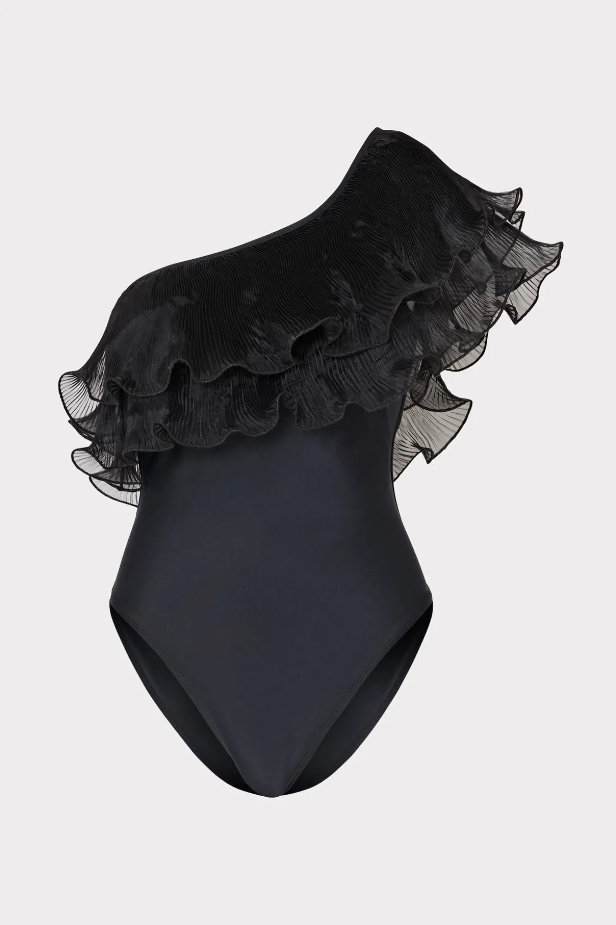 pleated_organza_one_shoul_0.webp One Piece Swimsuits-MILLY Pleated Organza One Shoulder One Piece Black