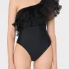 pleated_organza_one_shoul_1.webp One Piece Swimsuits-MILLY Pleated Organza One Shoulder One Piece Black