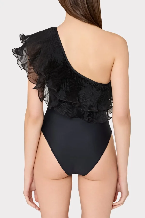pleated_organza_one_shoul_2.webp One Piece Swimsuits-MILLY Pleated Organza One Shoulder One Piece Black
