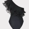 Jumpsuits & Rompers-MILLY Pleated Organza One Shoulder One Piece Black