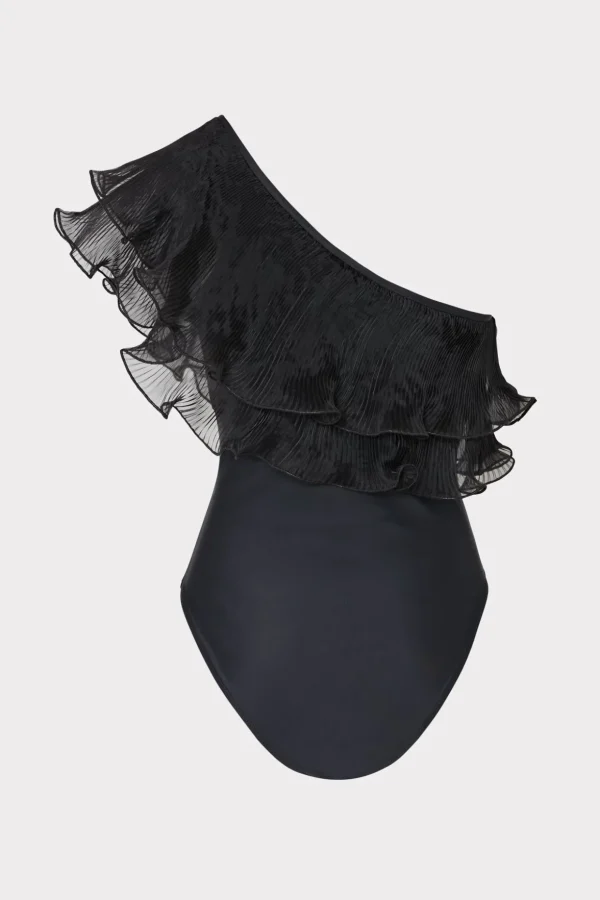 pleated_organza_one_shoul_3.webp One Piece Swimsuits-MILLY Pleated Organza One Shoulder One Piece Black
