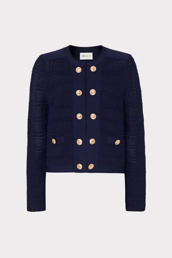 Coats & Jackets-MILLY Pointelle Textured Knit Jacket Navy