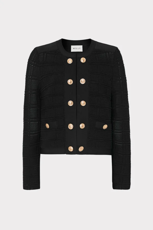 Sweaters & Knits-MILLY Pointelle Textured Knit Jacket Black