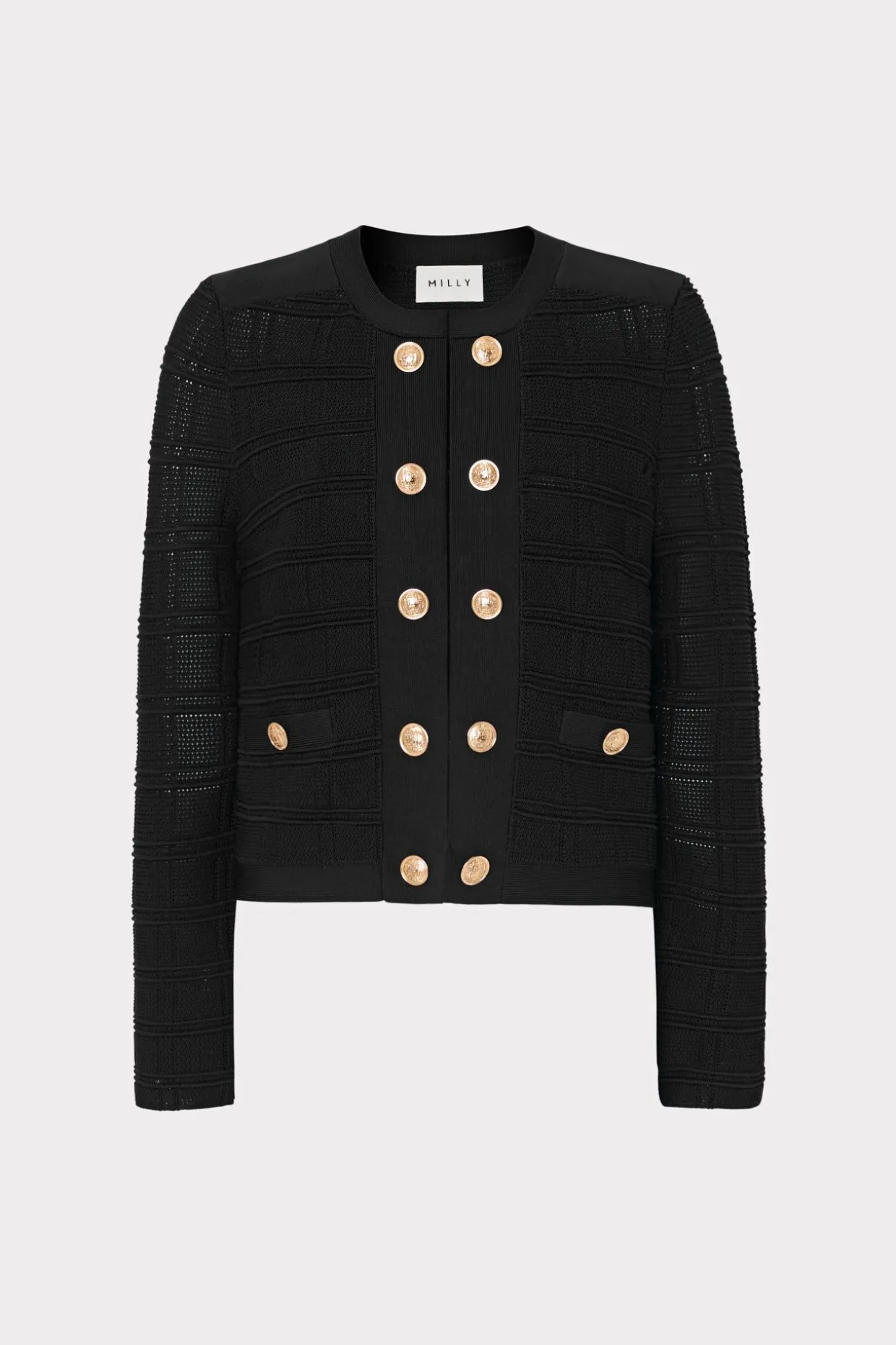 Sweaters & Knits-MILLY Pointelle Textured Knit Jacket Black