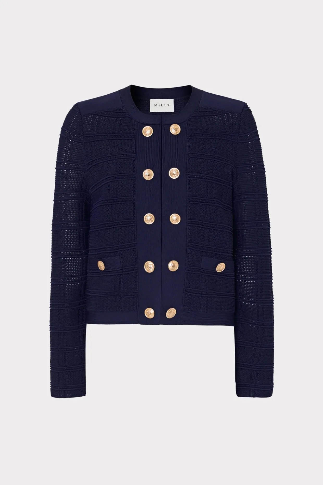 Coats & Jackets-MILLY Pointelle Textured Knit Jacket Navy