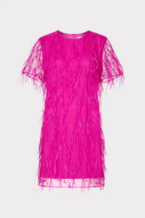 rana_feather_dress_0-1.webp Pink Dresses-MILLY Rana Feather Dress Fuchsia