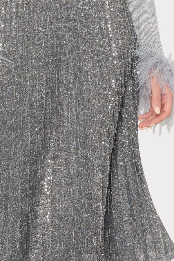 Skirts-MILLY Rayla Pleated Sequins Skirt Silver
