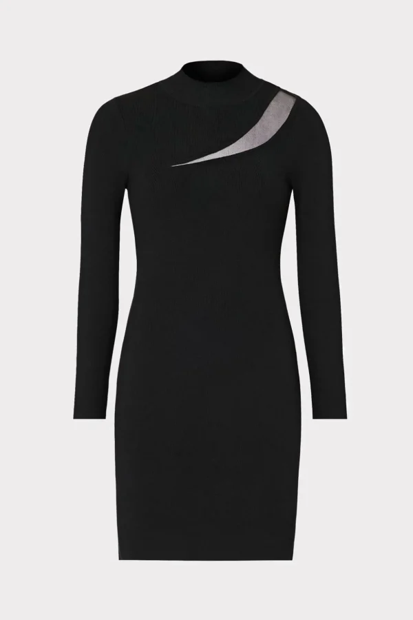 Sweaters & Knits-MILLY Ren Sheer Cut Out Mini Dress Black