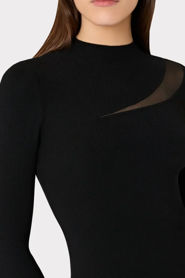 Sweaters & Knits-MILLY Ren Sheer Cut Out Mini Dress Black