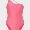 One Piece Swimsuits-MILLY Ring One Shoulder One Piece Shimmer Pink