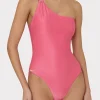 One Piece Swimsuits-MILLY Ring One Shoulder One Piece Shimmer Pink