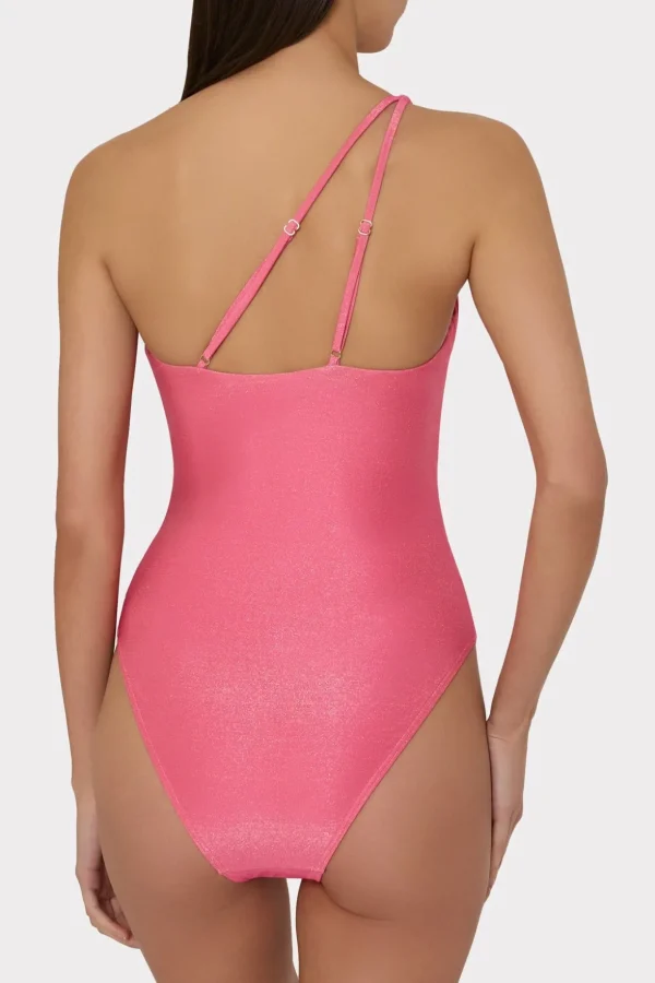 One Piece Swimsuits-MILLY Ring One Shoulder One Piece Shimmer Pink