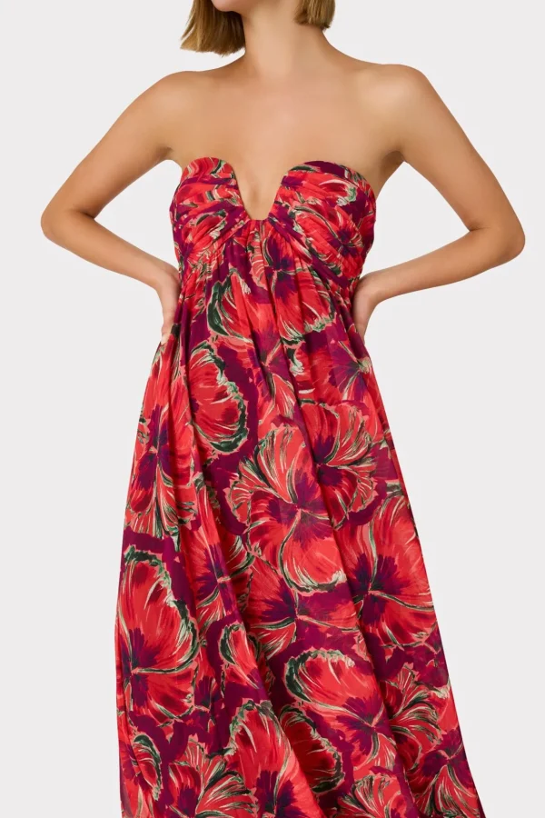Cocktail Dresses-MILLY River Windmill Floral Dress Red Multi