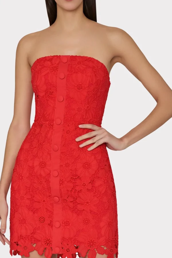 Mini Dresses-MILLY Roja Lace Mini Dress Red