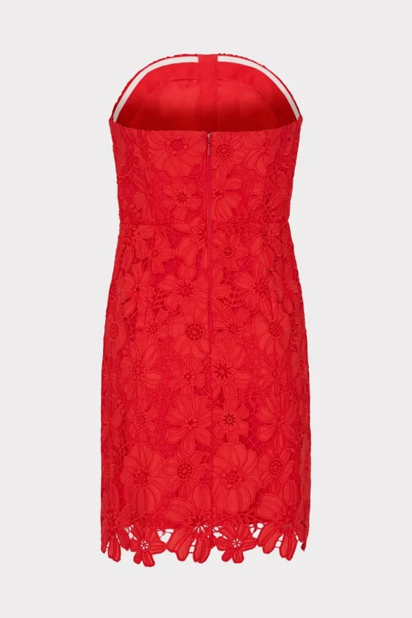 Mini Dresses-MILLY Roja Lace Mini Dress Red