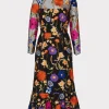 Guest Of Dresses-MILLY Rosalind Fall Foliage Embroidery Dress Black Multi