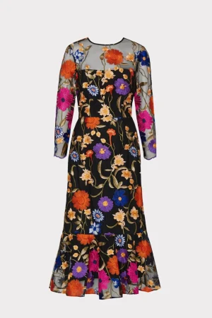 rosalind_fall_foliage_emb_0-1.webp Guest Of Dresses-MILLY Rosalind Fall Foliage Embroidery Dress Black Multi