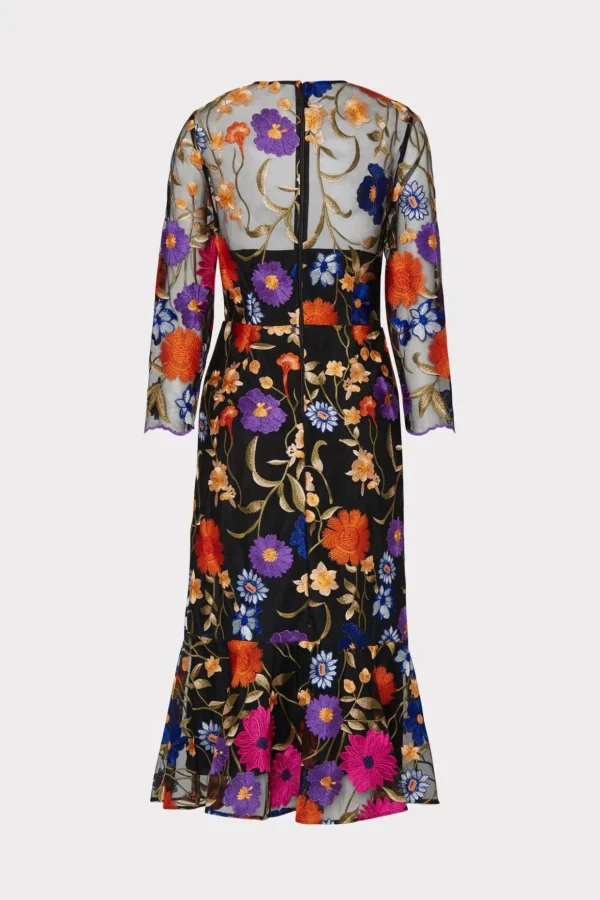 Guest Of Dresses-MILLY Rosalind Fall Foliage Embroidery Dress Black Multi