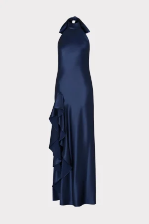 roux_hammered_satin_gown_0-2.webp Guest Of Dresses-MILLY Roux Hammered Satin Gown Navy