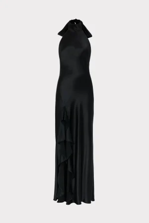 Little Black Dresses-MILLY Roux Hammered Satin Gown Black