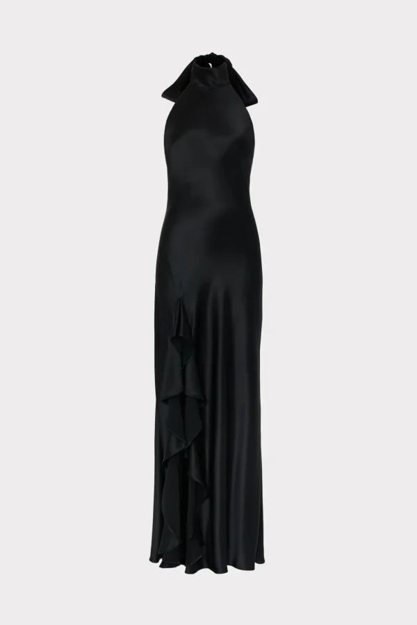 Little Black Dresses-MILLY Roux Hammered Satin Gown Black