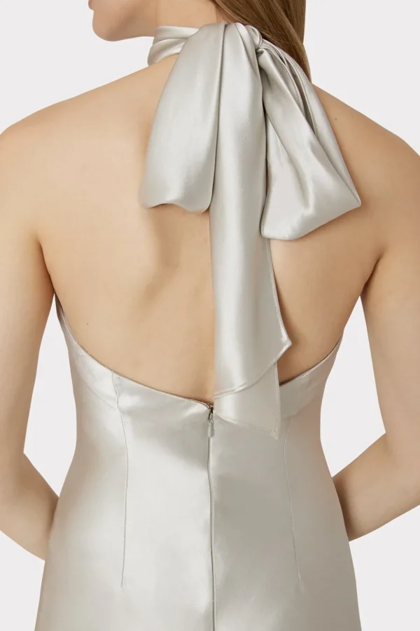 Maxi Dresses-MILLY Roux Hammered Satin Gown Silver