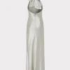Maxi Dresses-MILLY Roux Hammered Satin Gown Silver