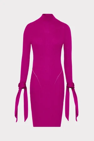 Day Dresses-MILLY Rowa Cascading Cuff Mini Dress Dark Pink
