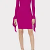 Knit Dresses-MILLY Rowa Cascading Cuff Mini Dress Dark Pink
