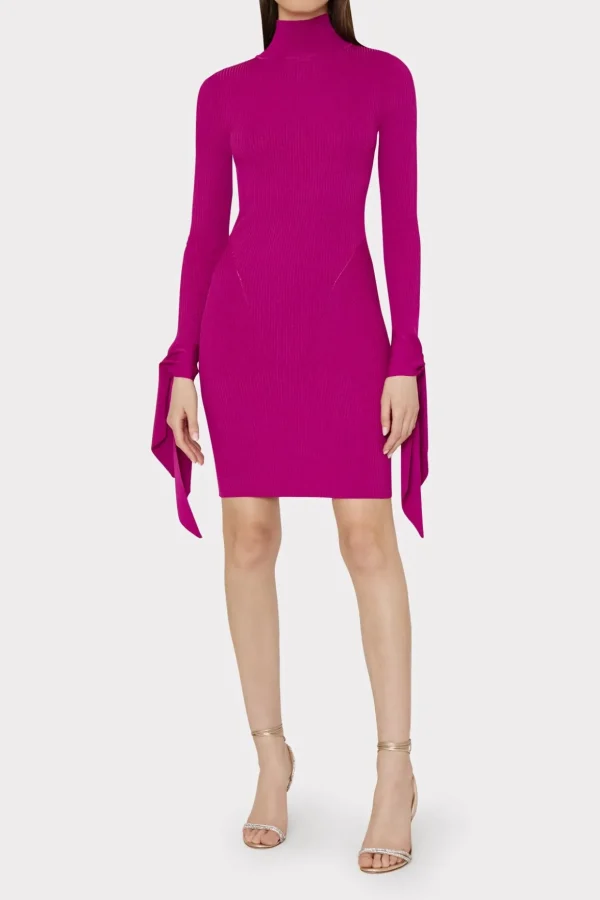 rowa_cascading_cuff_mini__1.webp Day Dresses-MILLY Rowa Cascading Cuff Mini Dress Dark Pink