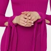 Knit Dresses-MILLY Rowa Cascading Cuff Mini Dress Dark Pink