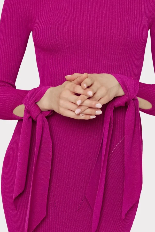 rowa_cascading_cuff_mini__2.webp Day Dresses-MILLY Rowa Cascading Cuff Mini Dress Dark Pink