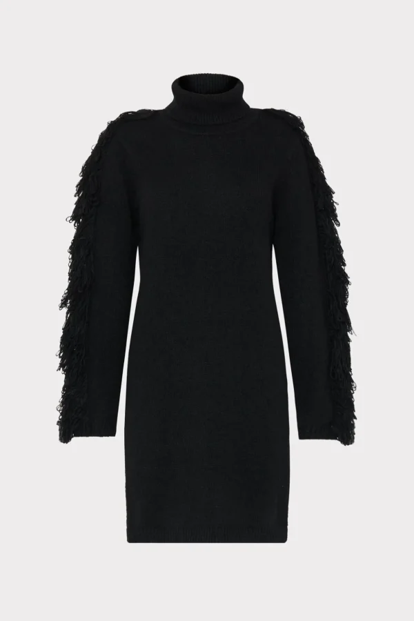 rowe_fringe_sleeve_turtle_0-1.webp Sweaters & Knits-MILLY Rowe Fringe Sleeve Turtleneck Mini Dress Black