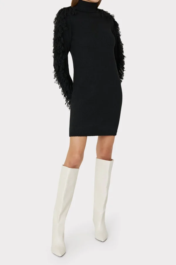 rowe_fringe_sleeve_turtle_2-1.webp Sweaters & Knits-MILLY Rowe Fringe Sleeve Turtleneck Mini Dress Black