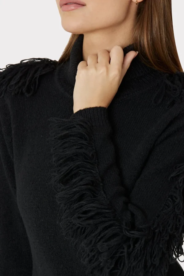 rowe_fringe_sleeve_turtle_3.webp Jumpsuits & Rompers-MILLY Rowe Fringe Sleeve Turtleneck Mini Dress Black