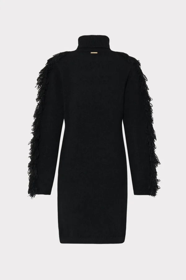 rowe_fringe_sleeve_turtle_4.webp Jumpsuits & Rompers-MILLY Rowe Fringe Sleeve Turtleneck Mini Dress Black